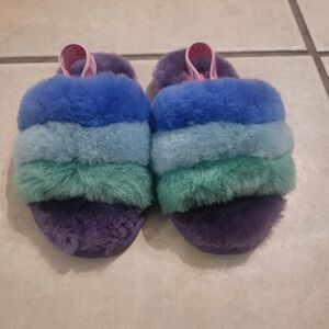 UGG Kids Fluffy Slippers in Purple, Blue, and Green